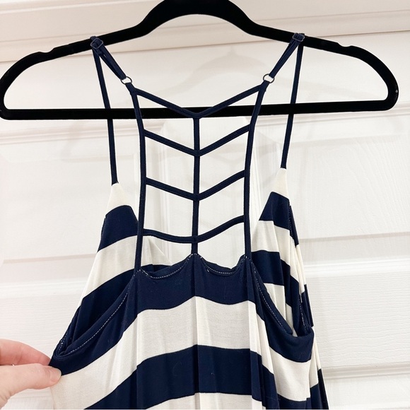 Cynthia Rowley Striped Ladder Back High Low Pleated Maxi Dress Blue White sz XS - Picture 4 of 6